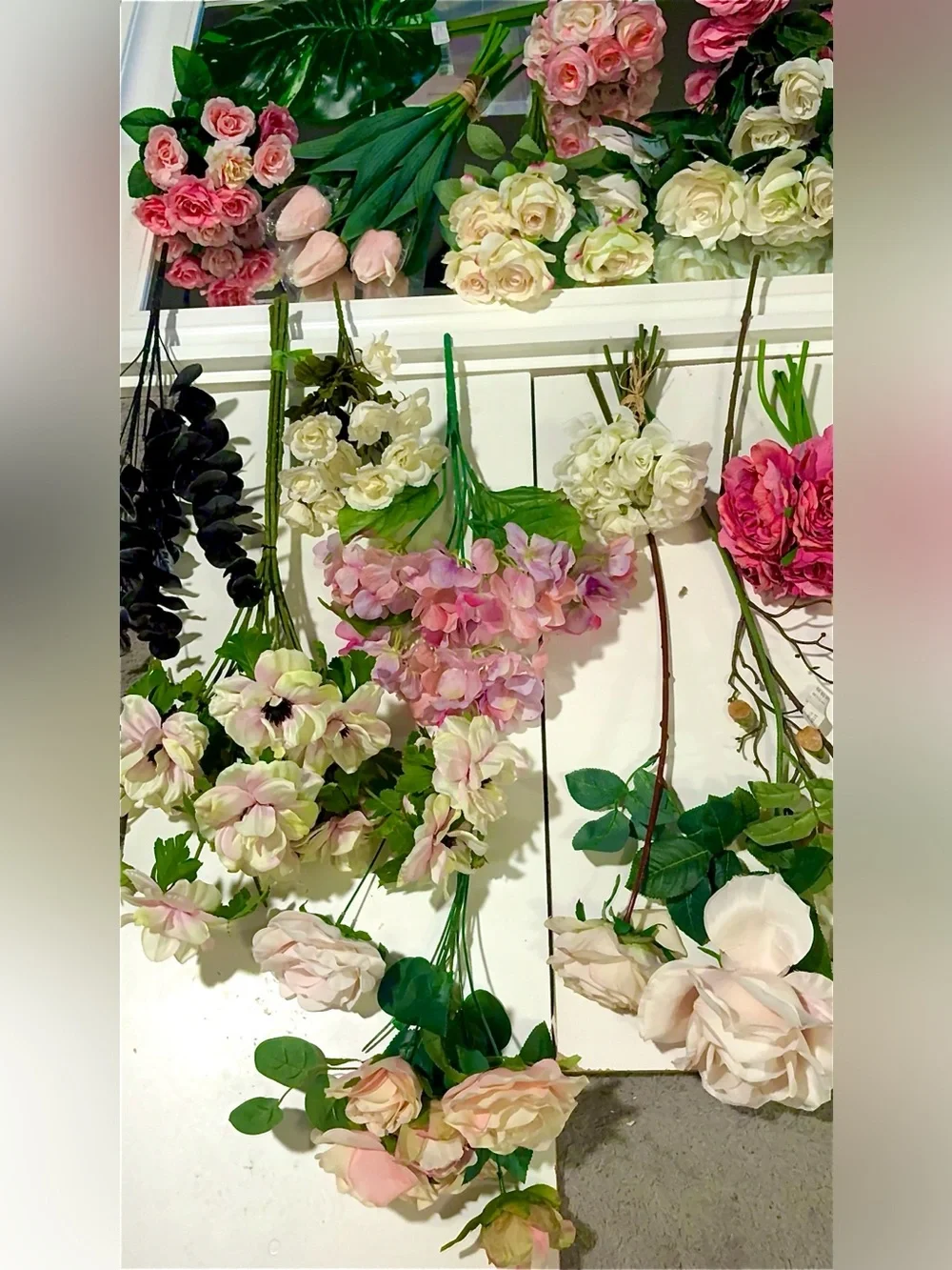 Huge bundle of mixed faux flowers, real touch, silk flowers for crafts, home dec